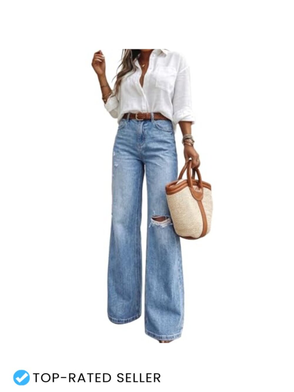 High Waist Ripped Flare Bell Bottom Jeans with Long Inseam Light Stretch